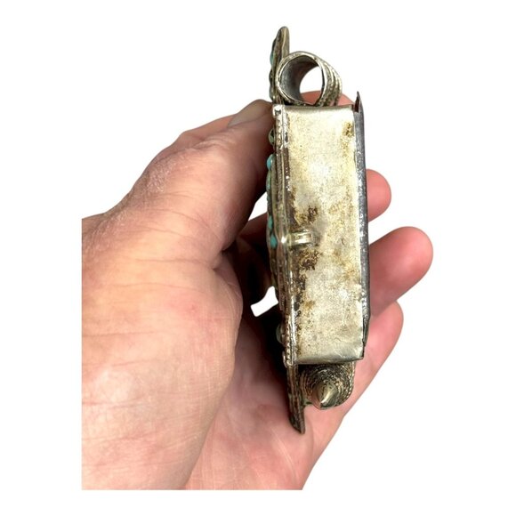Antique Tibetan Gau Box Prayer Tribal Silver Turquoise Pendant Filigree 4" Large - Picture 4 of 7